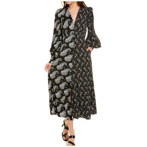 Ted Baker Baylei V-neck Paisley-print Crepe Midi Dress In Black
